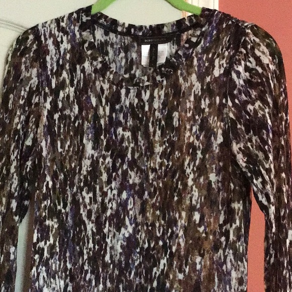 BCBG Sheer long sleeve print top multi color - Picture 2 of 5